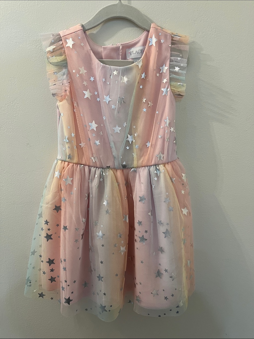 The Children's Place Pink Star Tulle Dress with Pastel Rainbow Layers